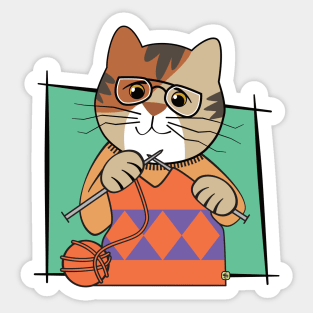 Knitting Calico Kitty Sticker